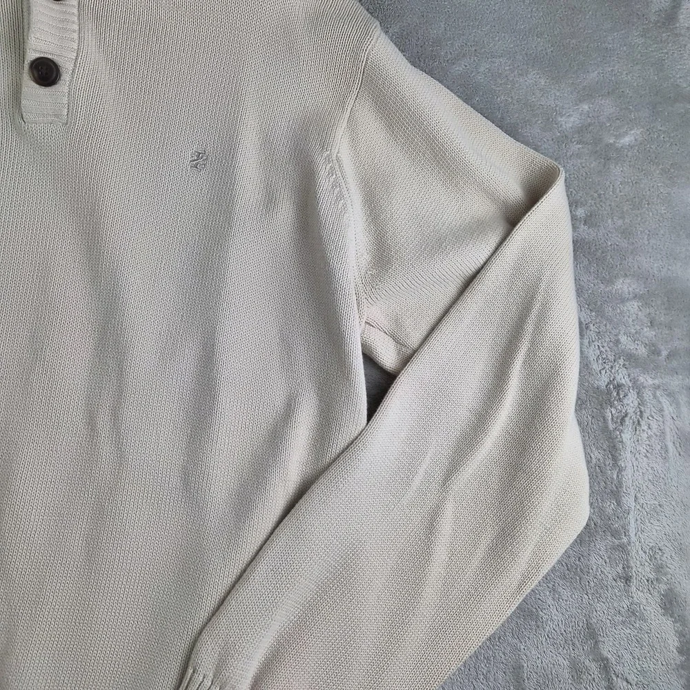Izod Sweater Mens XXL Beige Knit 100% Cotton 1/4 Button Mock Neck Pullover